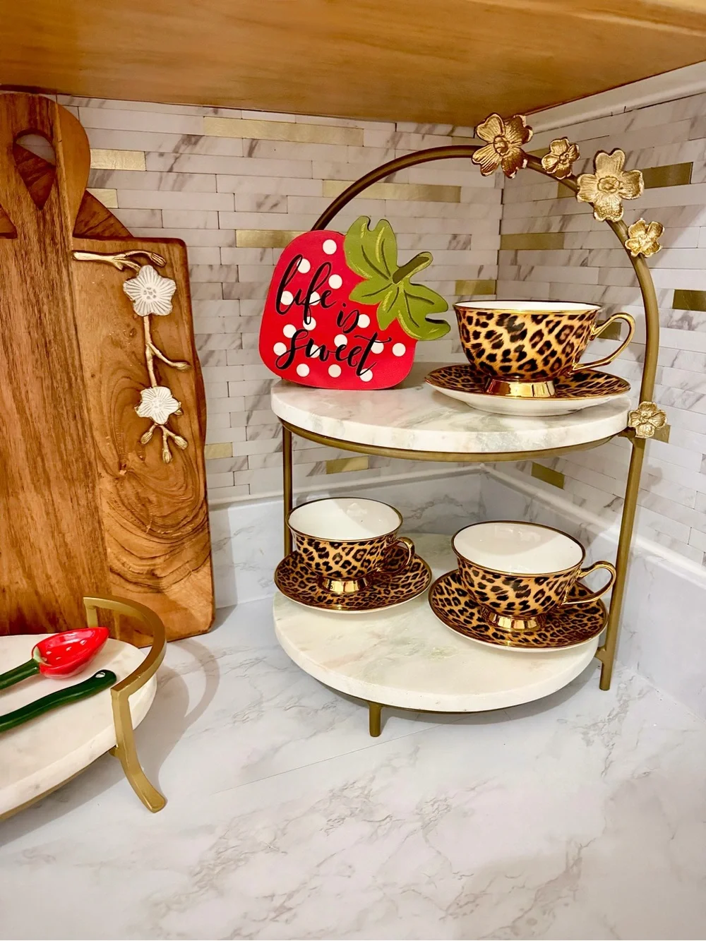 Leopard Print Porcelain Teacup and Saucer Set - Brown 3 set